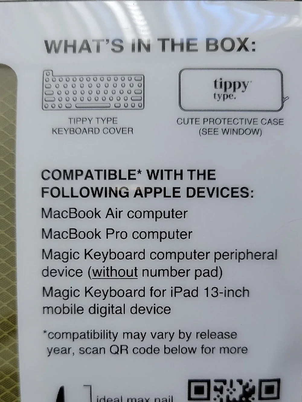 Tippy Type Long Nail Keyboard Cover for Apple Devices. Black w/Case